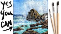 OCEAN WAVES CRASHING ON ROCKS Beginners Acrylic Tutorial Step by Step Day 28 #AcrylicApril2021