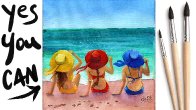 HAT GIRLS BEACH Beginners Learn to paint Acrylic Tutorial Step by Step Day 30 #AcrylicApril2021