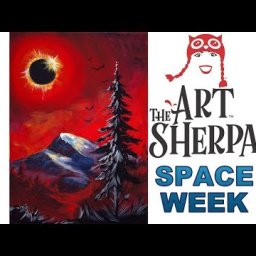 How to Paint with Acrylic Mountain and Pine tree Eclipse in Red #spaceweek