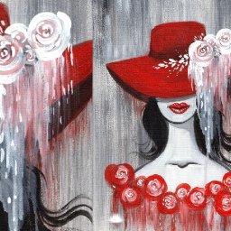 RED FLOPPY HAT RED ROSES GIRL Beginners Acrylic Painting Tutorial Step by Step