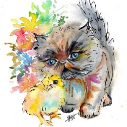 Line and Wash Kitten and Baby Chick Easy How to Paint Watercolor Step by step | The Art Sherpa