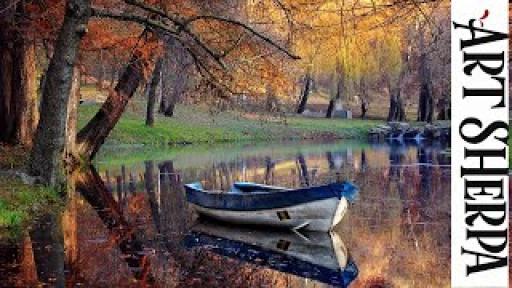 Autumn Lake Boat Beginners Learn To Paint Acrylic Tutorial Step By Step