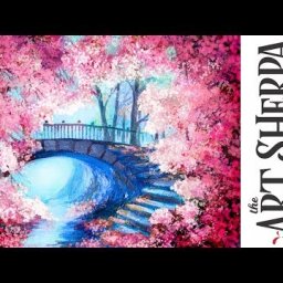 Cherry Tree Bridge How to paint with Acrylic on Canvas Artist knife