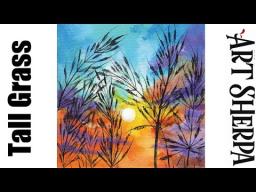 Colorful Sunset with Grass Beginners Learn to paint Acrylic Tutorial Step by Step