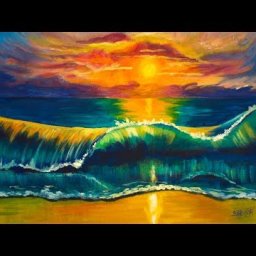 How to paint a Tropical beach Wave at Sunset Beginner Acrylic Painting