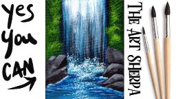 EASY Fan Brush Waterfall | Beginner Acrylic Painting STEP BY STEP  #7 | The Art Sherpa