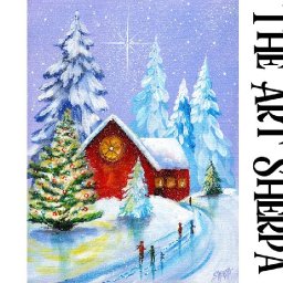 Winter Christmas Landscape with Red Barn Glowing Tree Beginners Acrylic Tutorial Step by Step