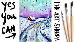 Rainy country Road landscape in Winter Beginners Learn to paint Acrylic Tutorial Step by Step