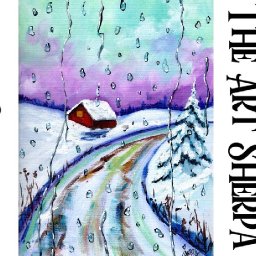 Rainy country Road landscape in Winter Beginners Learn to paint Acrylic Tutorial Step by Step