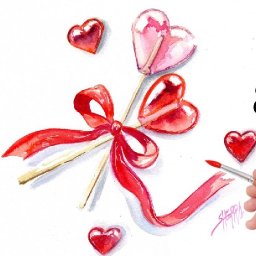 Heart Candles Ribbons a  Valentine Easy How to Paint Watercolor Step by step | The Art Sherpa