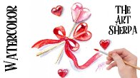 Heart Candles Ribbons a  Valentine Easy How to Paint Watercolor Step by step | The Art Sherpa