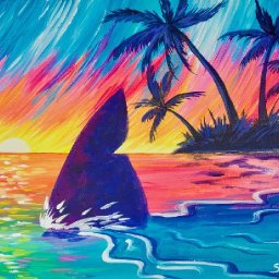 Tropical Paradise Sunset With shark Fin Acrylic painting Beginners Tutorial  #sharkweek