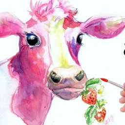 Strawberry Milk Cow Easy How to Paint Watercolor Step by step | The Art Sherpa