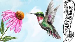 HUMMINGBIRD and FLOWER  Beginners Learn to paint Acrylic Tutorial Step by Step