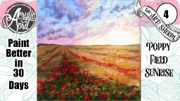 WILD POPPIES IN FIELD COLORFUL CLOUDS 🌺 Easy Acrylic Tutorial Step by Step Day 4   #AcrylicApril2022