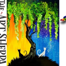 Day and Night Cats  Willow Tree Q Tip Acrylic Painting for Beginners tutorial 🌈🎨💜