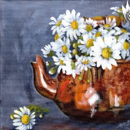 Daisy and Copper Tea Kettle  Easy Acrylic Tutorial Step by Step Day 10   #AcrylicApril2022