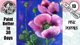 Pink Poppy floral 🌺🌸🌼 Easy Acrylic Tutorial Step by Step Day 13   #AcrylicApril2022