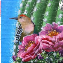 Cactus Flower And Bird 🌺🌸🌼 Easy Acrylic Tutorial Step by Step Day 14   #AcrylicApril2022