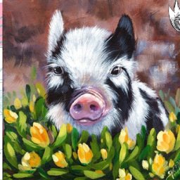 Baby Pig  in Wildflowers 🌺🌸🌼 Easy Acrylic Tutorial Step by Step Day 30   #AcrylicApril2022
