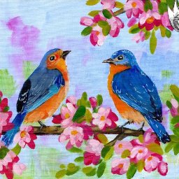 Blue love Birds on a Flowing branch  Easy Acrylic Tutorial Step by Step Day 29 #AcrylicApril2022