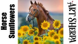 HORSE  in SUNFLOWERS   realistic Acrylic painting Tutorial Step by Step   #AcrylicTutorial