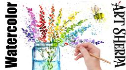 BEGINNERS Easy How to Paint Watercolor Step by step FLOWERS MASON JAR BEE  | The Art Sherpa