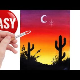 EASY Desert Sunset With Cactus acrylic painting  🌺🌸🌼  Beginner Step by Step The Art Sherpa