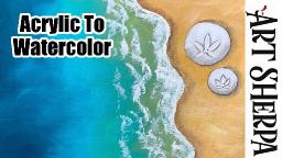 Easy How to Paint Watercolor Beach  Step by step | Acrylic to Watercolor  by The Art Sherpa