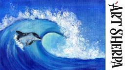 Dolphin Riding a Wave  Easy Acrylic painting Tutorial Step by Step   #AcrylicTutorial