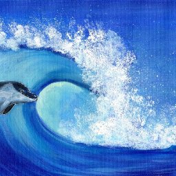 Dolphin Riding a Wave  Easy Acrylic painting Tutorial Step by Step   #AcrylicTutorial