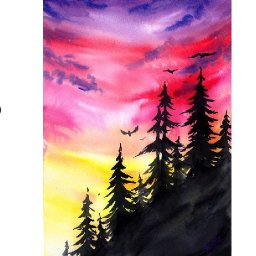 Sunset With tree silhouette Easy How to Paint Watercolor Step by step | The Art Sherpa