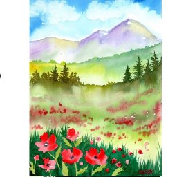 Easy Wildflower Red poppy Landscape  How to Paint Watercolor Step by step | The Art Sherpa