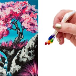 How to paint a Simple Cherry Tree Waterfall using Q-Tips The ART SHERPA 🌸🍒