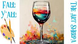 Expressive Colorful Wine Glass 🍂🍁  How to paint acrylics for beginners: A step-by-step tutorial