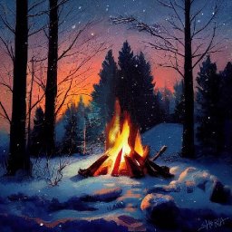 Campfire in winter 🎄☃️❄️ How to paint acrylics for beginners: A step-by-step tutorial