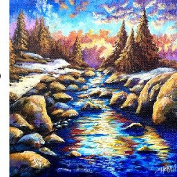 Sunset Light in a Mountain Stream Landscape  How to paint acrylics : Paint Night at Home