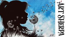 Girl Blowing Dandelion Fluff 🌟🎨 How to paint acrylics for beginners: Paint Night at Home