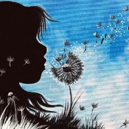Girl Blowing Dandelion Fluff 🌟🎨 How to paint acrylics for beginners: Paint Night at Home