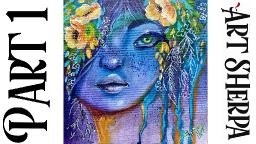 Fantasy Girl Flowers and Eyes 🌟🎨 How to paint acrylics for beginners: Paint Night at Home