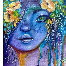 Fantasy Girl Flowers and Eyes 🌟🎨 How to paint acrylics for beginners: Paint Night at Home