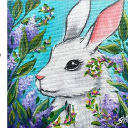 Bunny Rabbit with lilac Flowers  EASY How to paint acrylics for beginners: Paint Night at Home