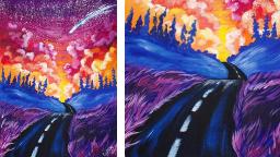 Acrylic Painting Step by Step Of a Road and Sunset Fantasy 🎨🌆