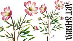 EASY How To Draw and Paint Cosmos Flowers 🌟🎨 How to paint acrylics beginners: Paint Night at Home