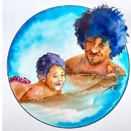 Easy How to a Dad and Son Swimming  Line and Wash Watercolor Step by step | The Art Sherpa