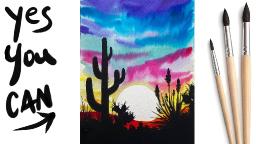 Easy how to Paint a Sunset in Watercolor | Desert Cactus | The Art Sherpa