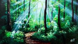 Radiant Light in The Forest  How to paint acrylics for beginners: Paint Night at Home