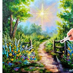 Wildflower Path Landscape 🌟🎨 How to paint acrylics for beginners: Paint Night at Home