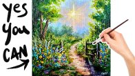 Wildflower Path Landscape 🌟🎨 How to paint acrylics for beginners: Paint Night at Home