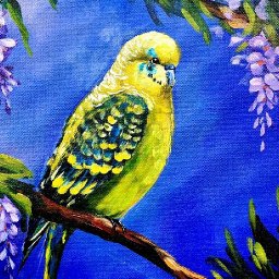 Budgie bird and Wisteria Flower  🌟🎨 How to paint acrylics for beginners: Paint Night at Home